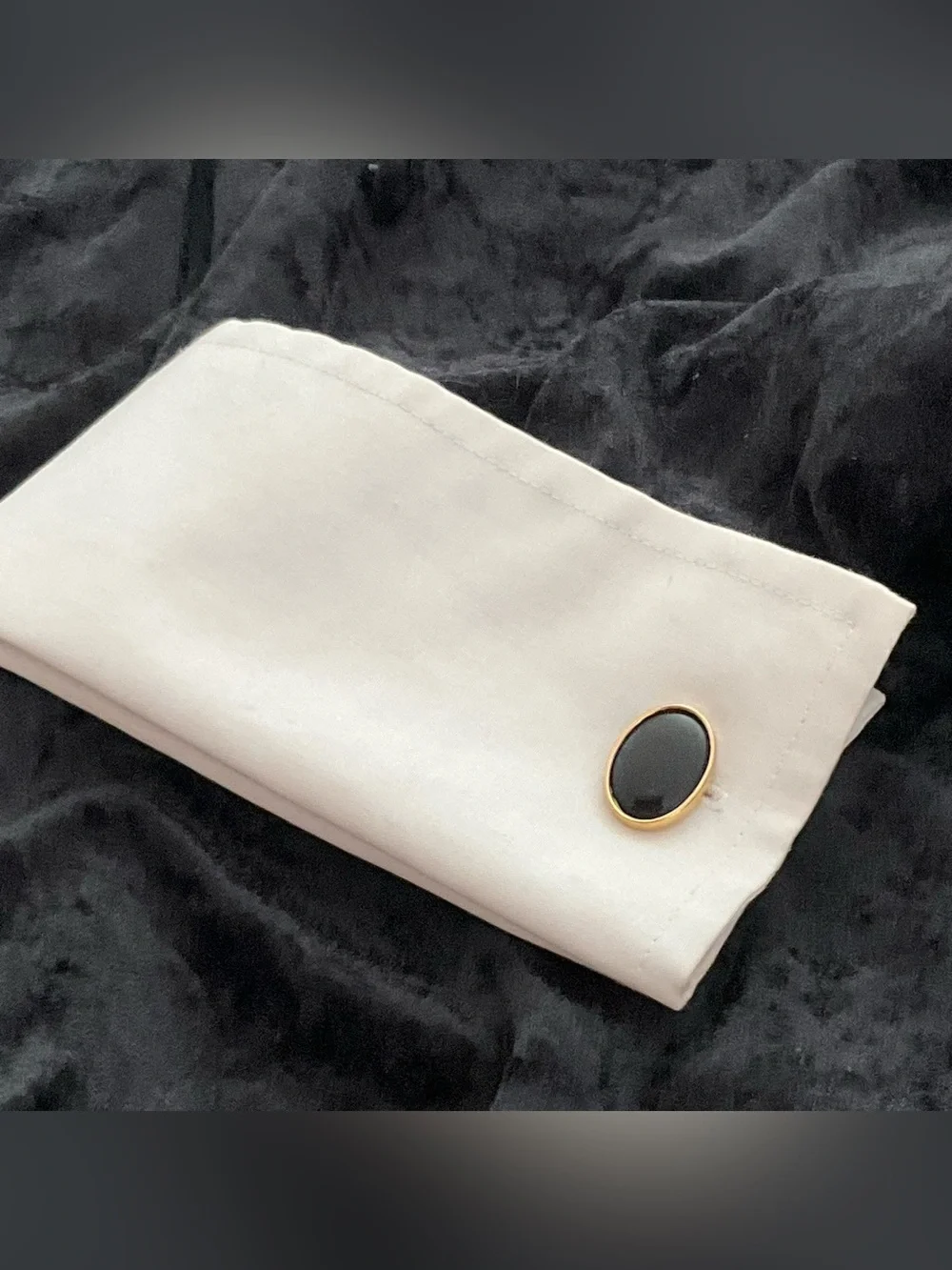 Vintage Gold Plated Black Oval Cufflinks - Men's Classic Formal Accessory